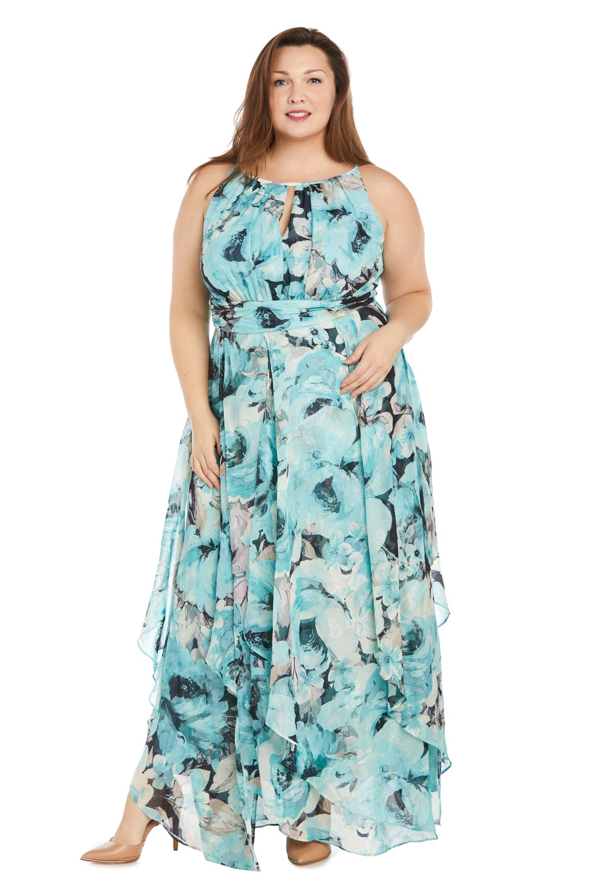 Black/Turquoise R&M Richards 1888W Plus Size Long Formal Floral