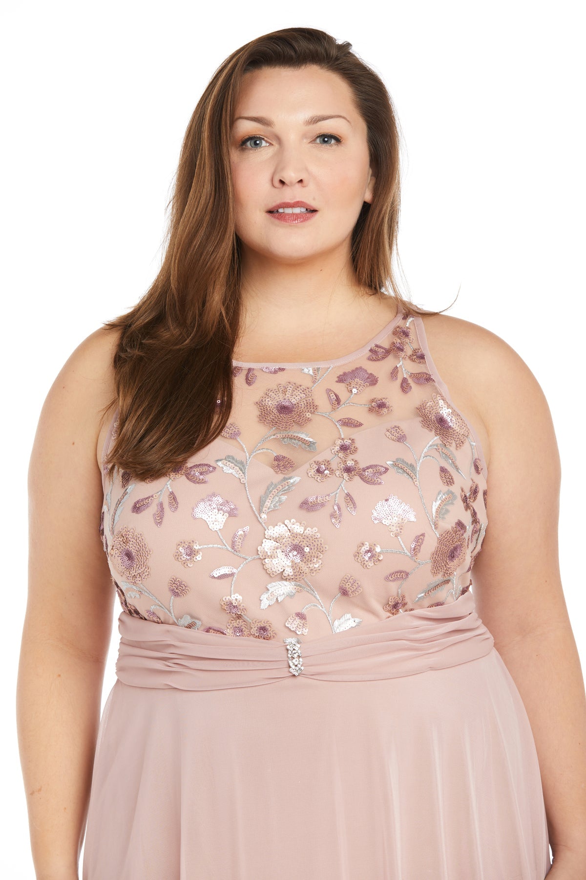 Plus Size Dresses Long Sequin Floral Top Formal Plus Size Dress Mauve