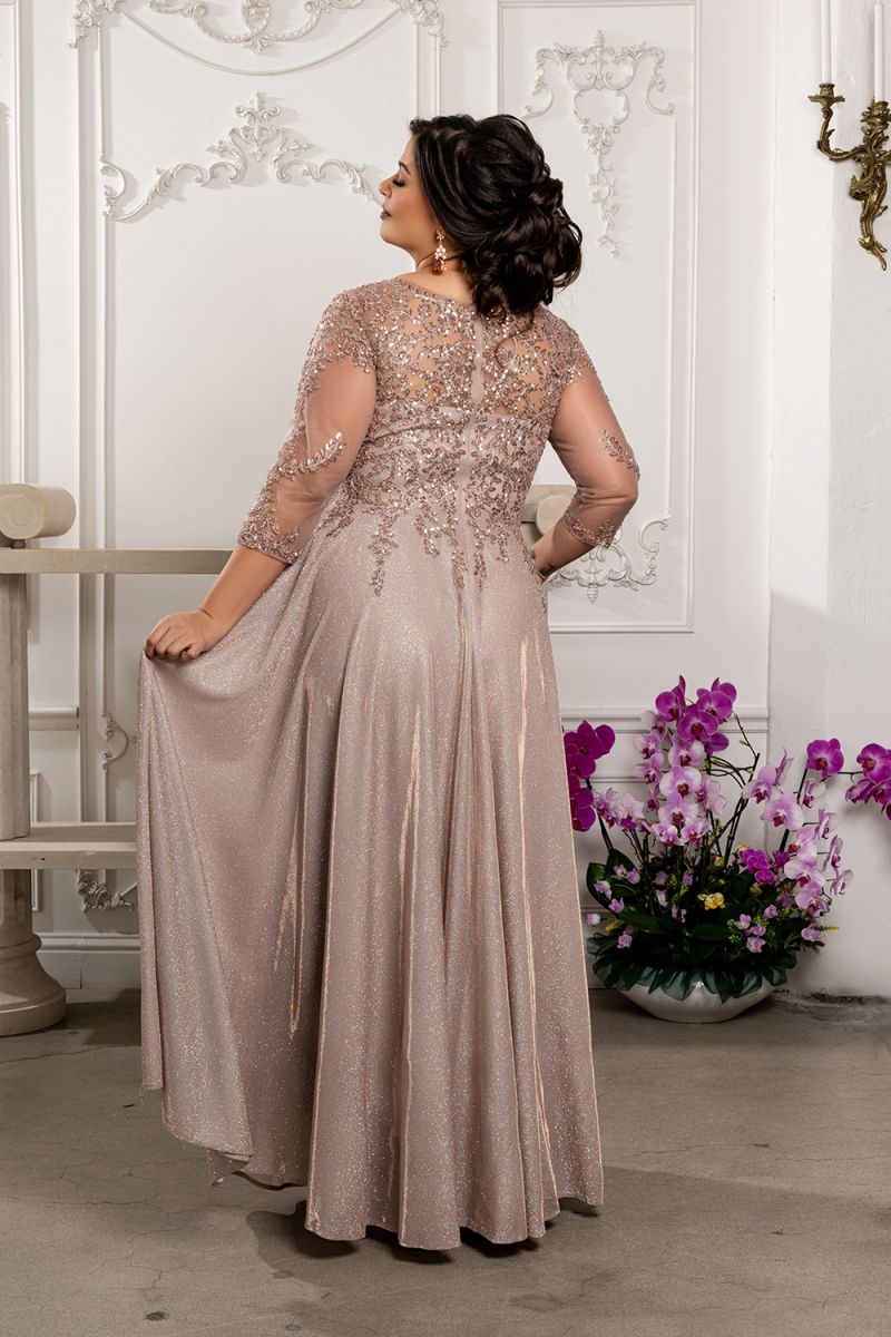 V-Neck Floor-Length Mesh Evening Gown A-Line May Queen MQ2227