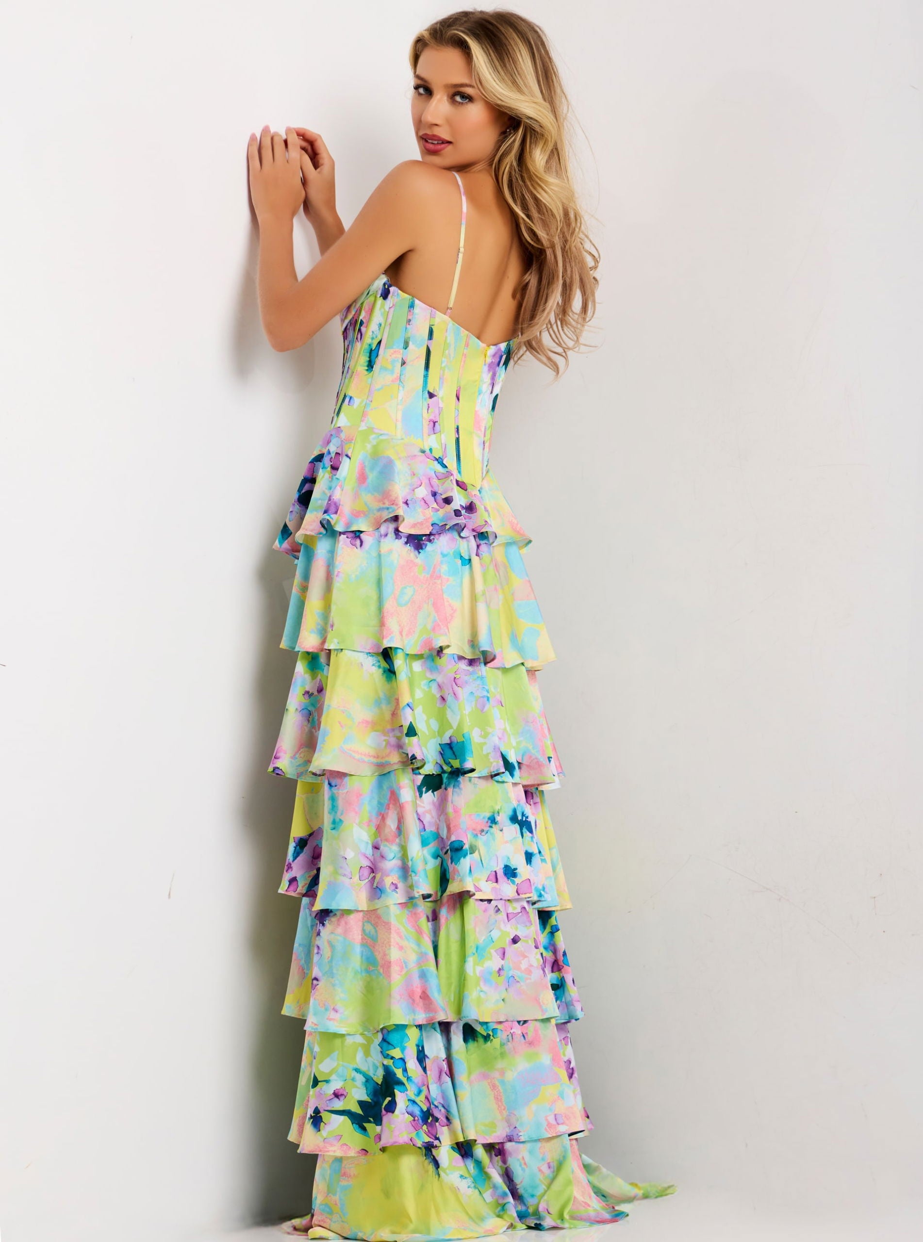 Prom Dresses Long Formal Print Ruffle Prom Dress Print