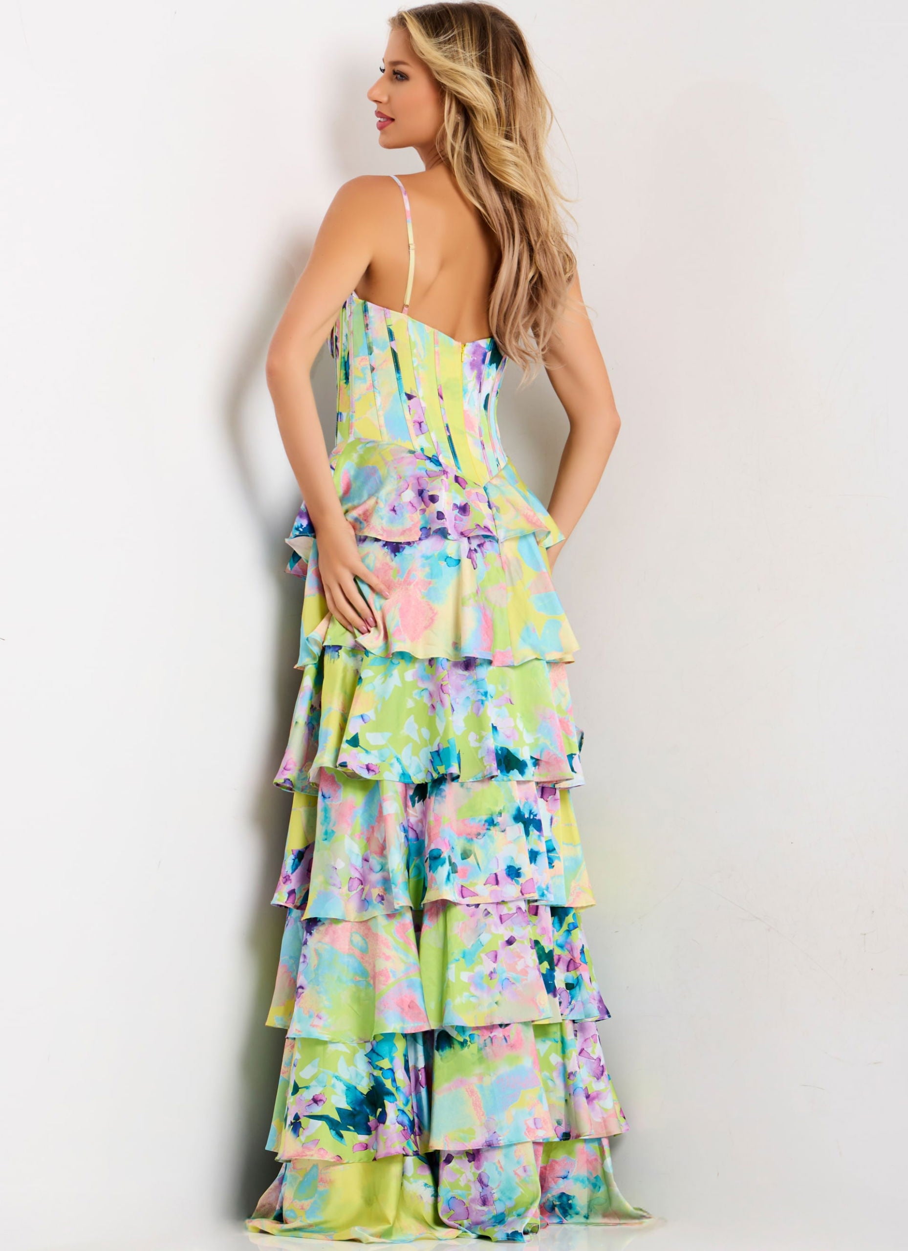Prom Dresses Long Formal Print Ruffle Prom Dress Print