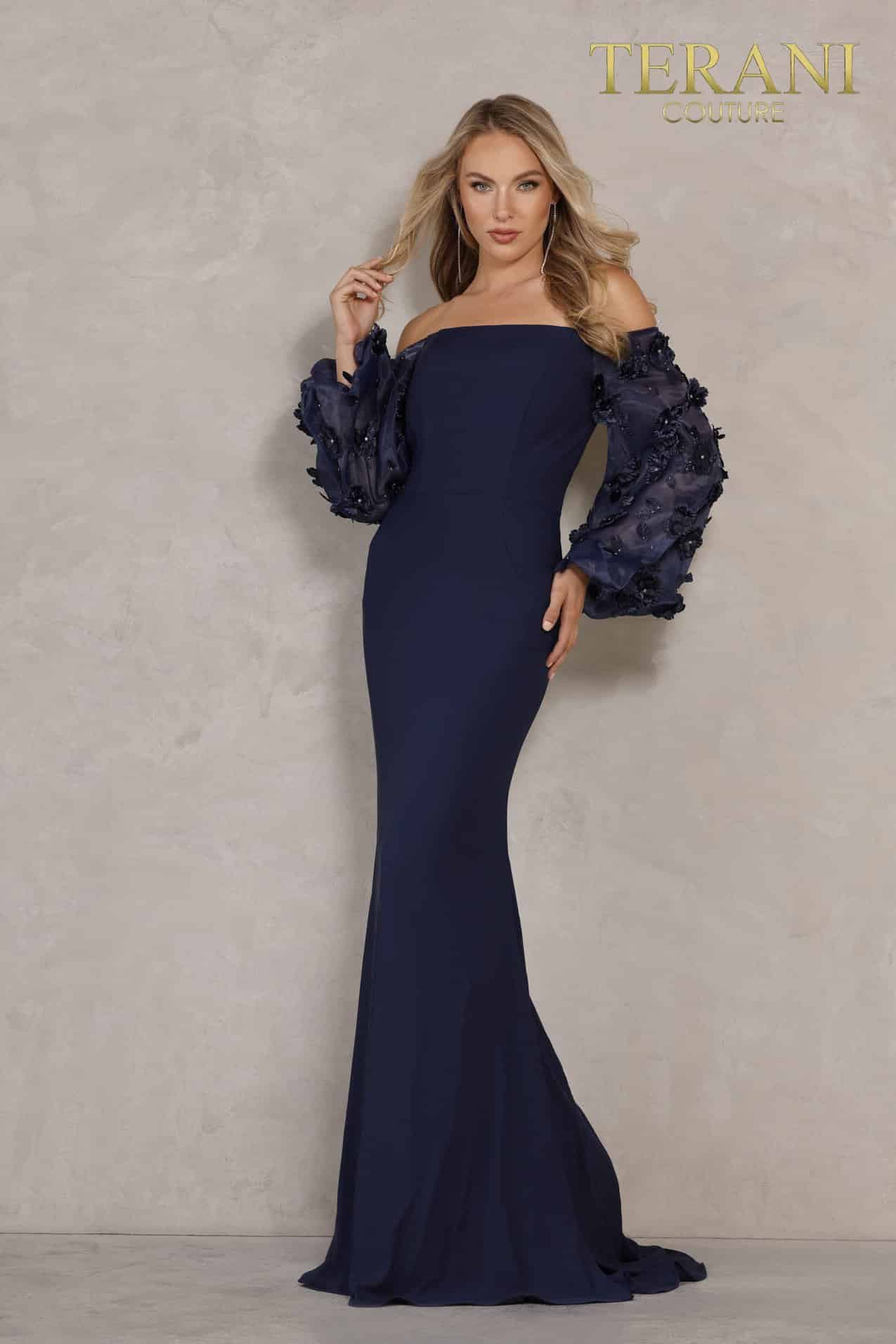 Terani Couture Organza Sleeves Evening Dress 1911E9128 - The Dress Outlet