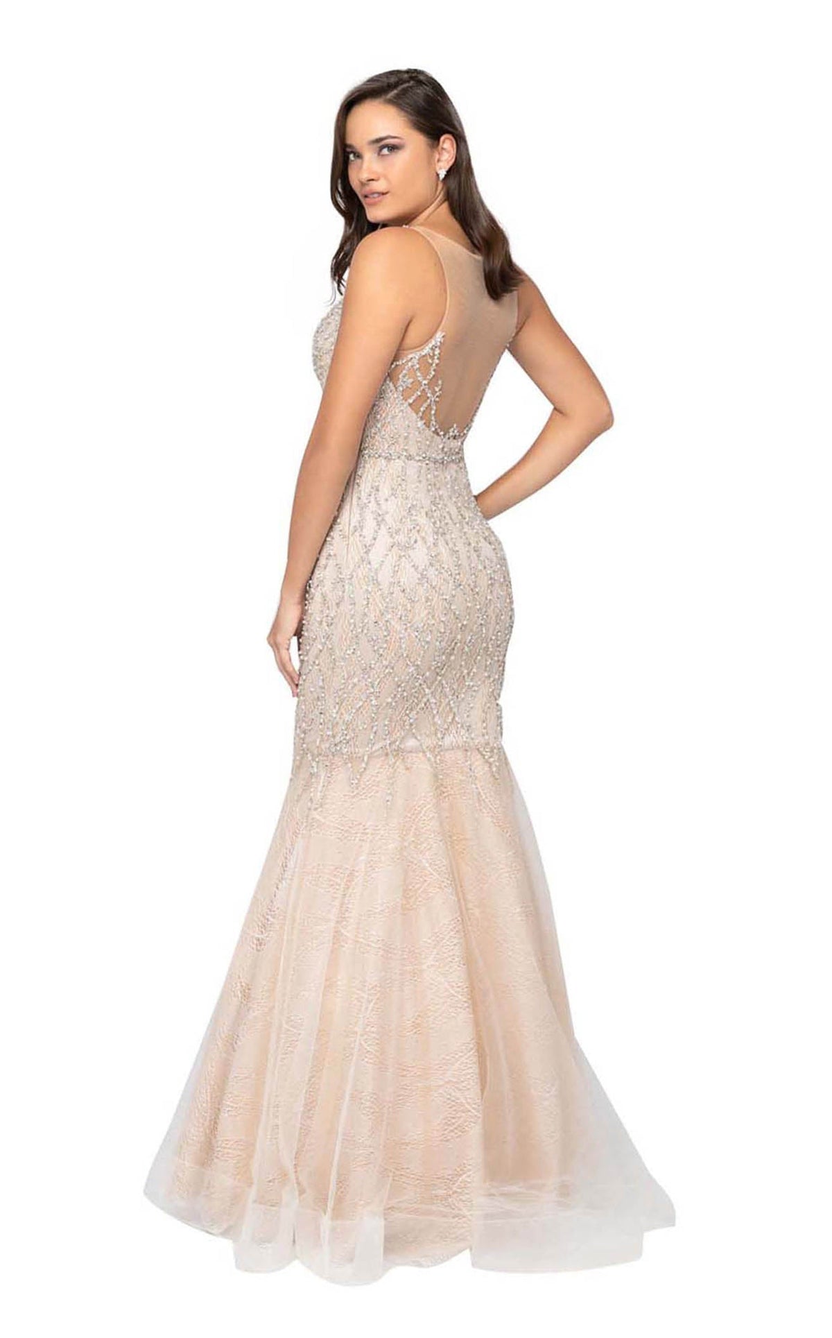 Prom Dresses Beaded Long Mermaid Formal Prom Dress Ivory Nude