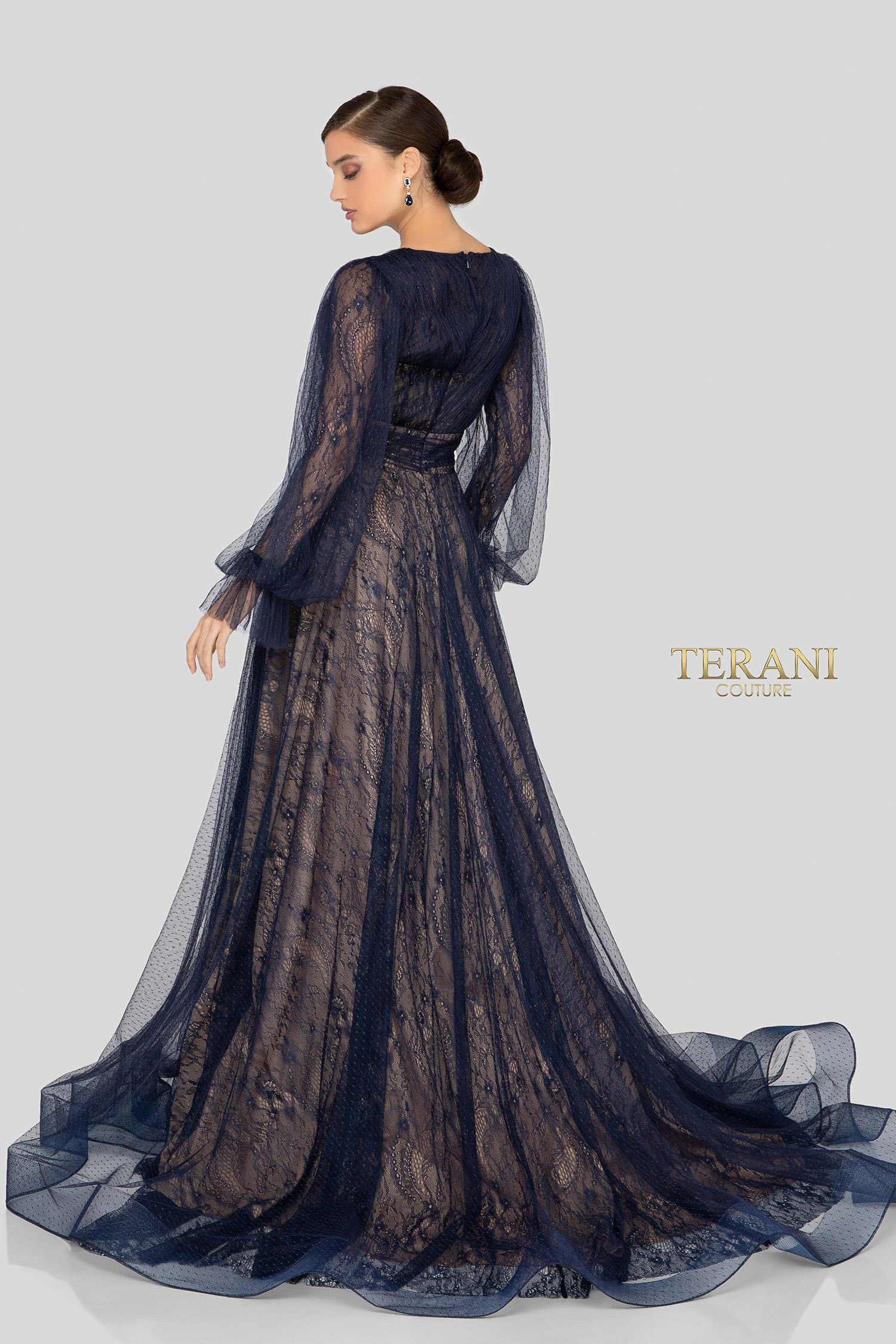 Terani Couture Long V-Neck Formal Dress 1913M9414 - The Dress Outlet