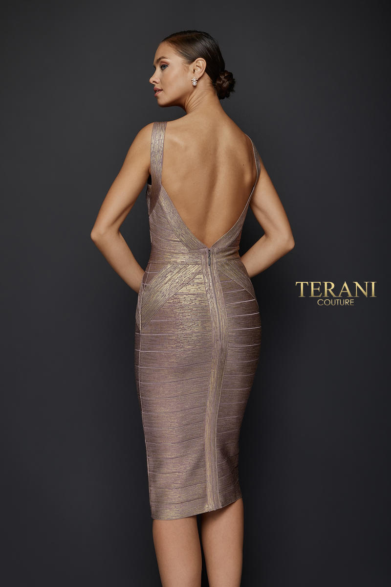 Terani Couture Short Sleeveless Metallic Dress 1921C0011 - The Dress Outlet