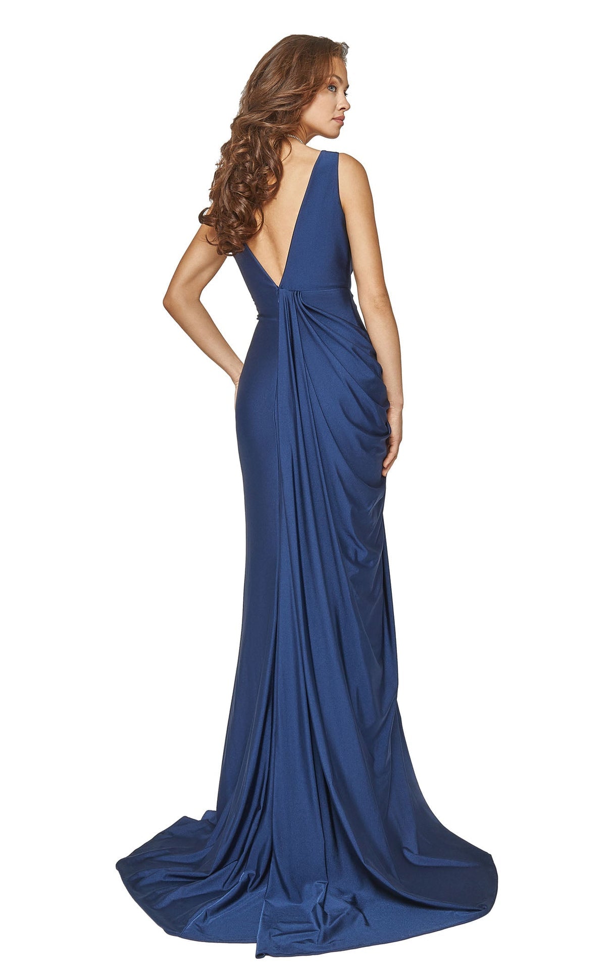 Terani Couture Sexy-Side Draped Grecian Long Gown 1921E0121 - The Dress Outlet