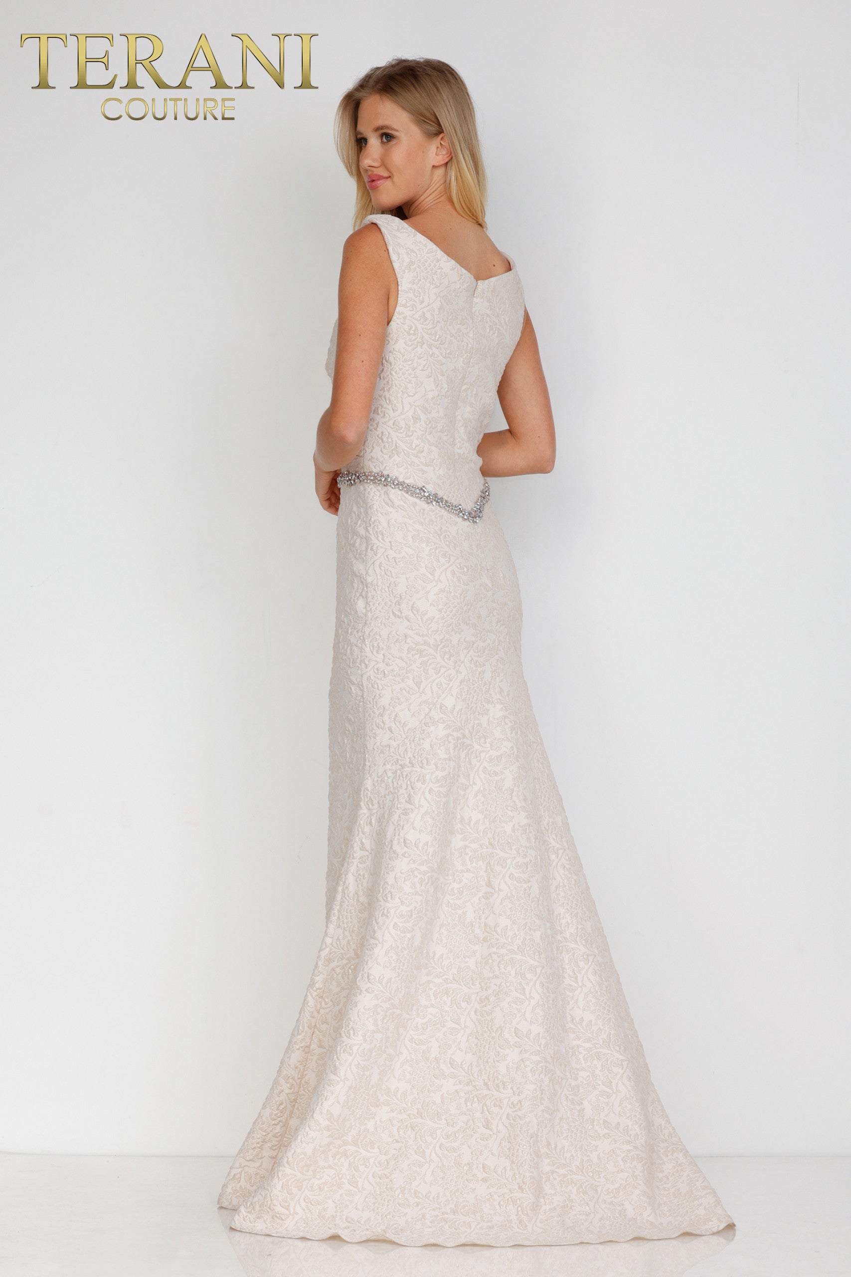 Terani Couture Long Mother Of The Bride Gown 1921M0726 - The Dress Outlet Champagne