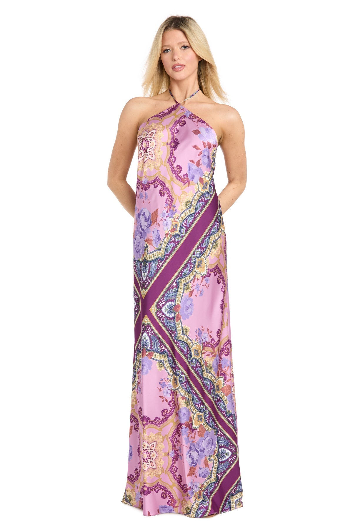 Halter Floor-Length Satin Formal Sheath R&M Richards 19309
