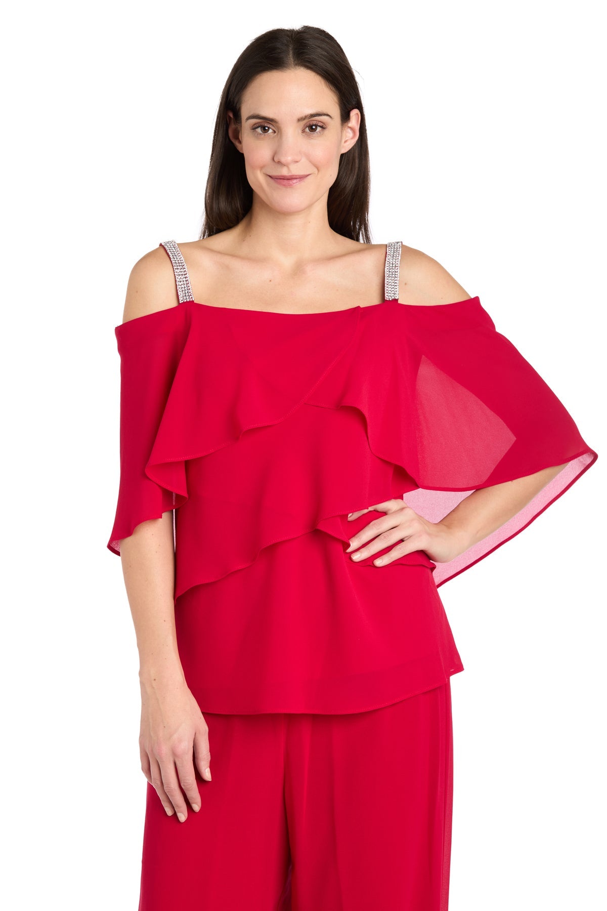 Pant Suit Long Ruffle Formal Pant Suit Red
