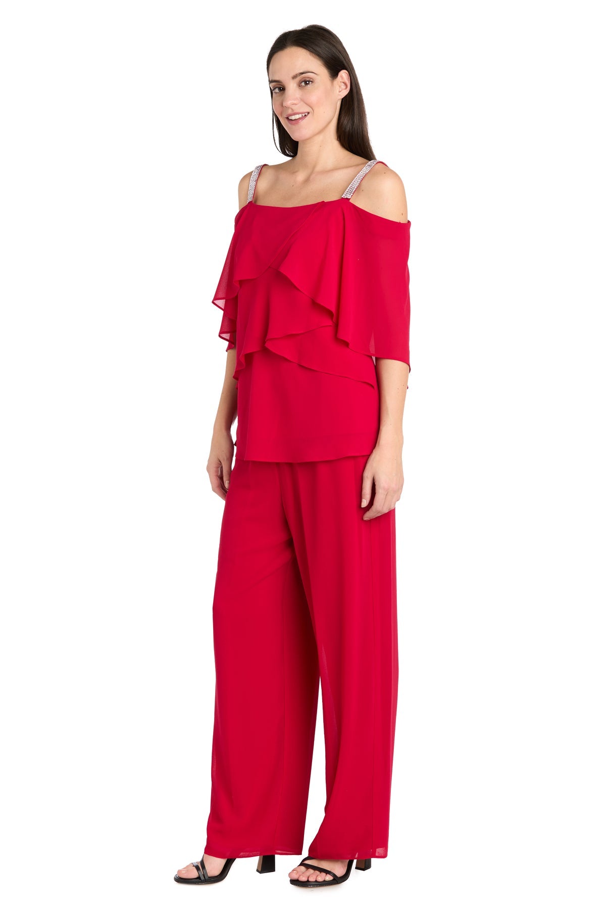 Pant Suit Long Ruffle Formal Pant Suit Red
