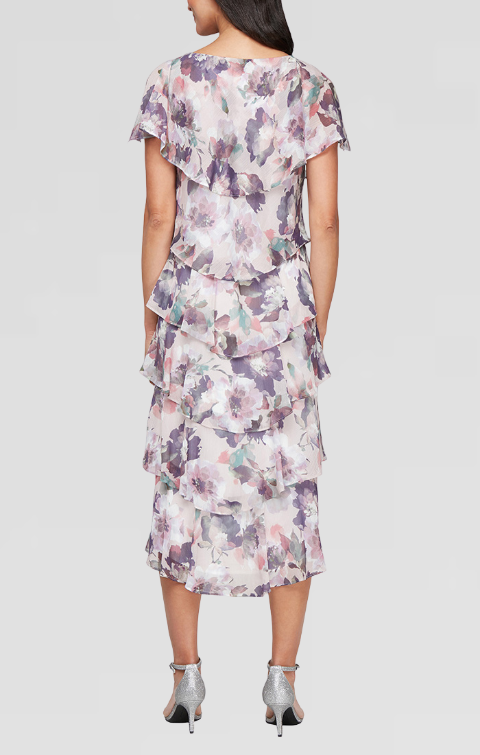 Mother of the Bride Dresses Printed Mother of the Bride Tiered Midi Cocktail Dress BLUSH MULTi