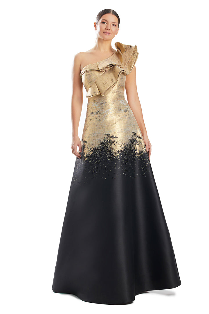 Prom Dresses A Line Long Formal Two Tone Prom Dress Black/Gold