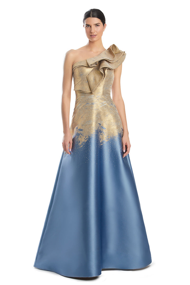Prom Dresses A Line Long Formal Two Tone Prom Dress Cerulean Blue/Gold