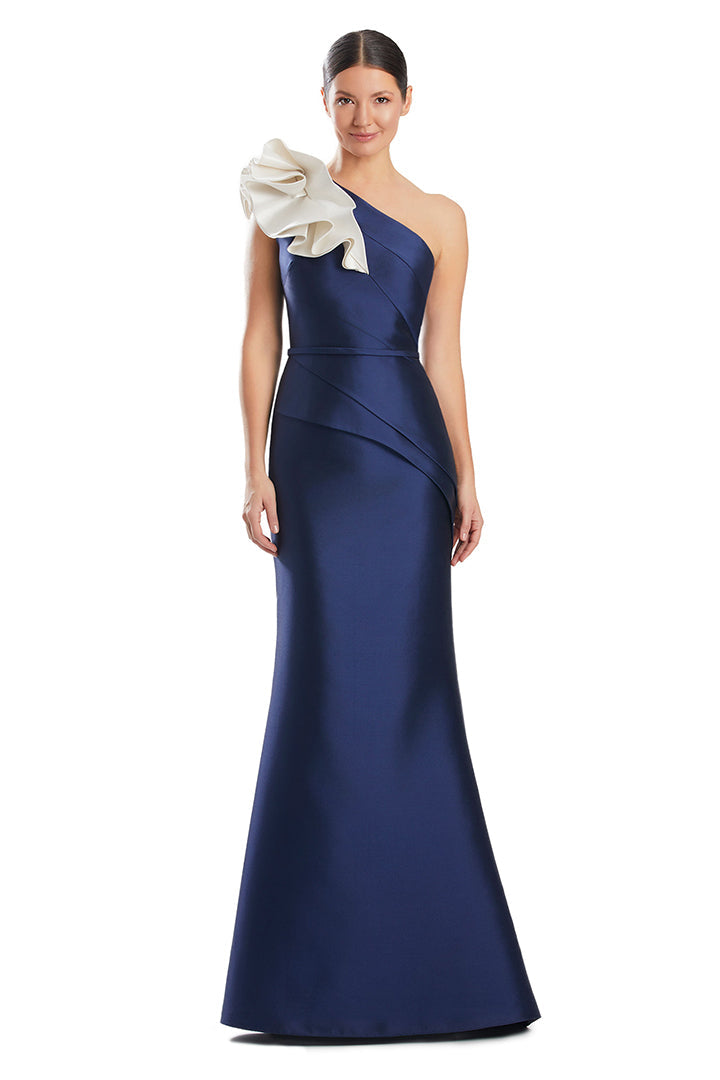 Formal Dresses Long Mermaid Formal Ruffled Evening Dress Navy/White