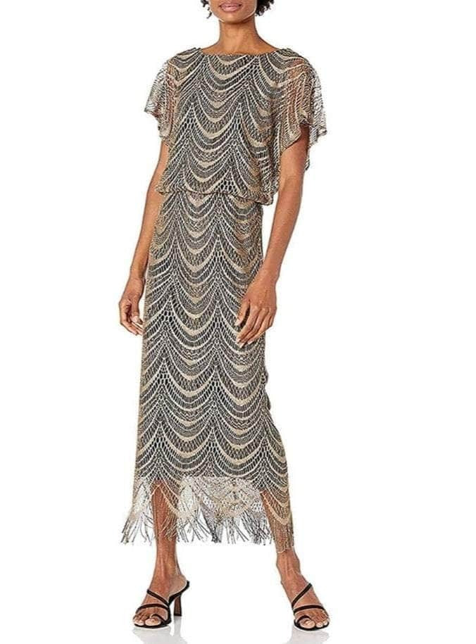 SL Fashions Long Blouson Fringe Hem Dress 195173 - The Dress Outlet