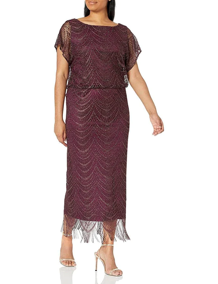 SL Fashions Long Blouson Fringe Hem Dress 195173 - The Dress Outlet