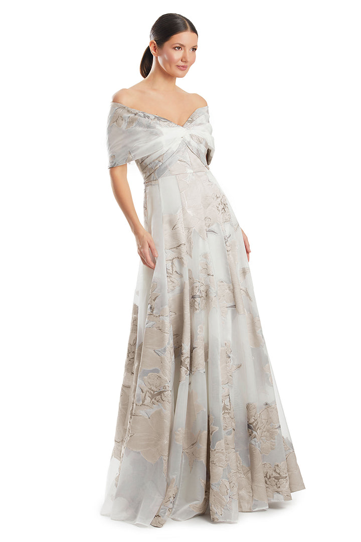 Prom Dresses Long Formal Floral Print Ball Gown Prom Dress Sand