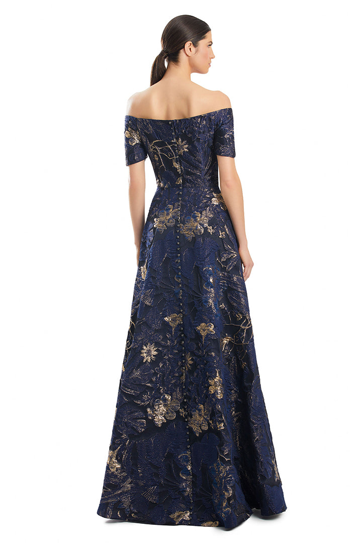 Prom Dresses Long Ball Gown Pocket Evening Dress Navy Gold