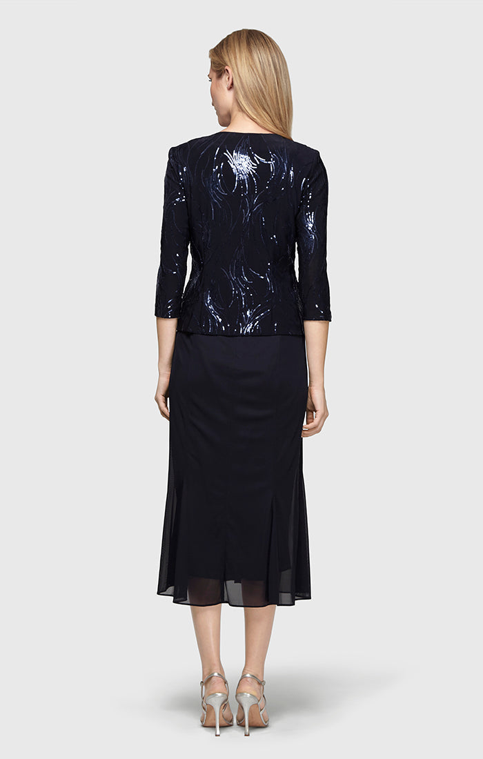 Mother of the Bride Dresses Petite Short Cocktail Sequin Jacket Mother of the Bride Tea Length Dress Navy