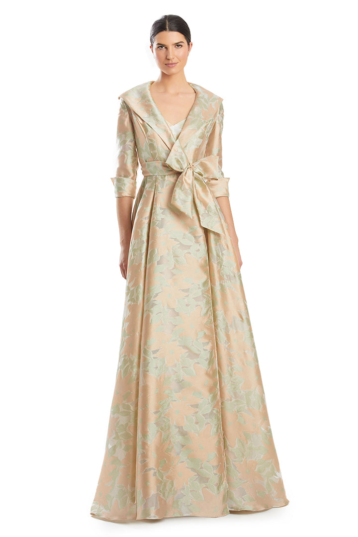 Formal Dresses Long Two Piece Ball Gown Printed Formal Jacket Dress Peach/Multi