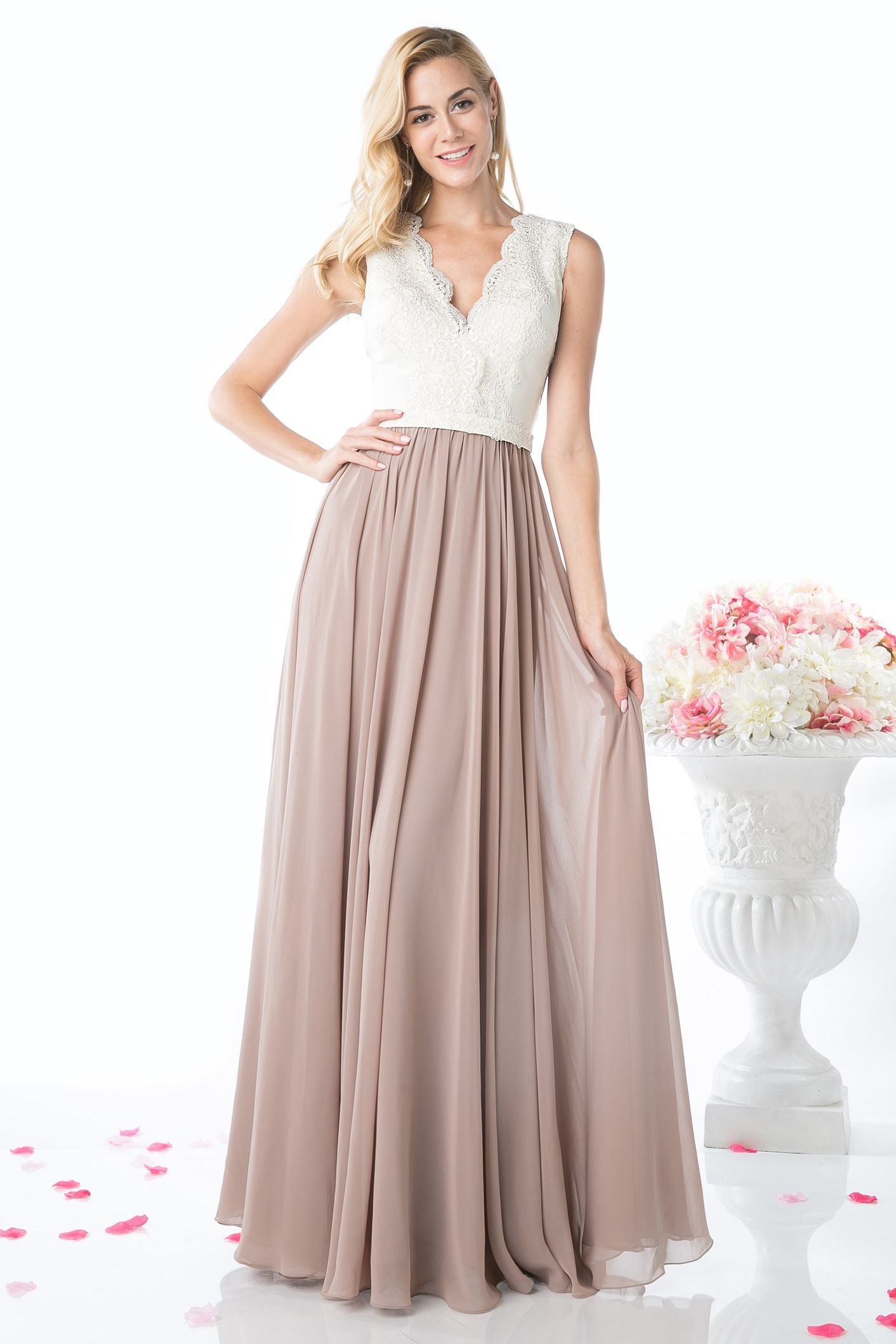 Prom Dresses Long Formal Lace Evening Prom Dress Ivory Mocha