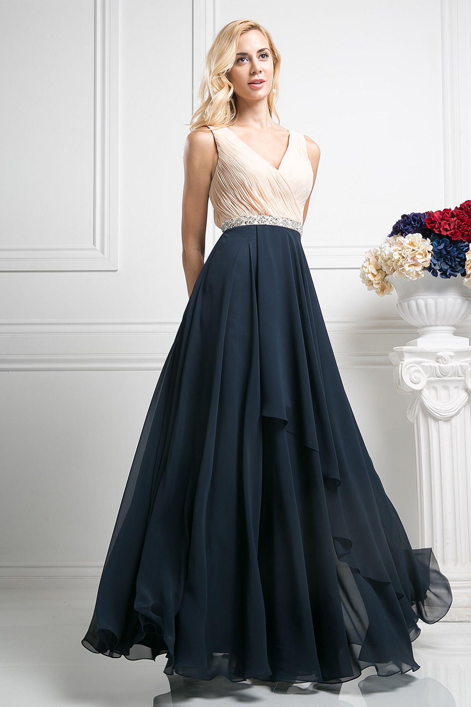 Formal Dresses Long Prom Beaded A Line Formal Dress Mocha Navy