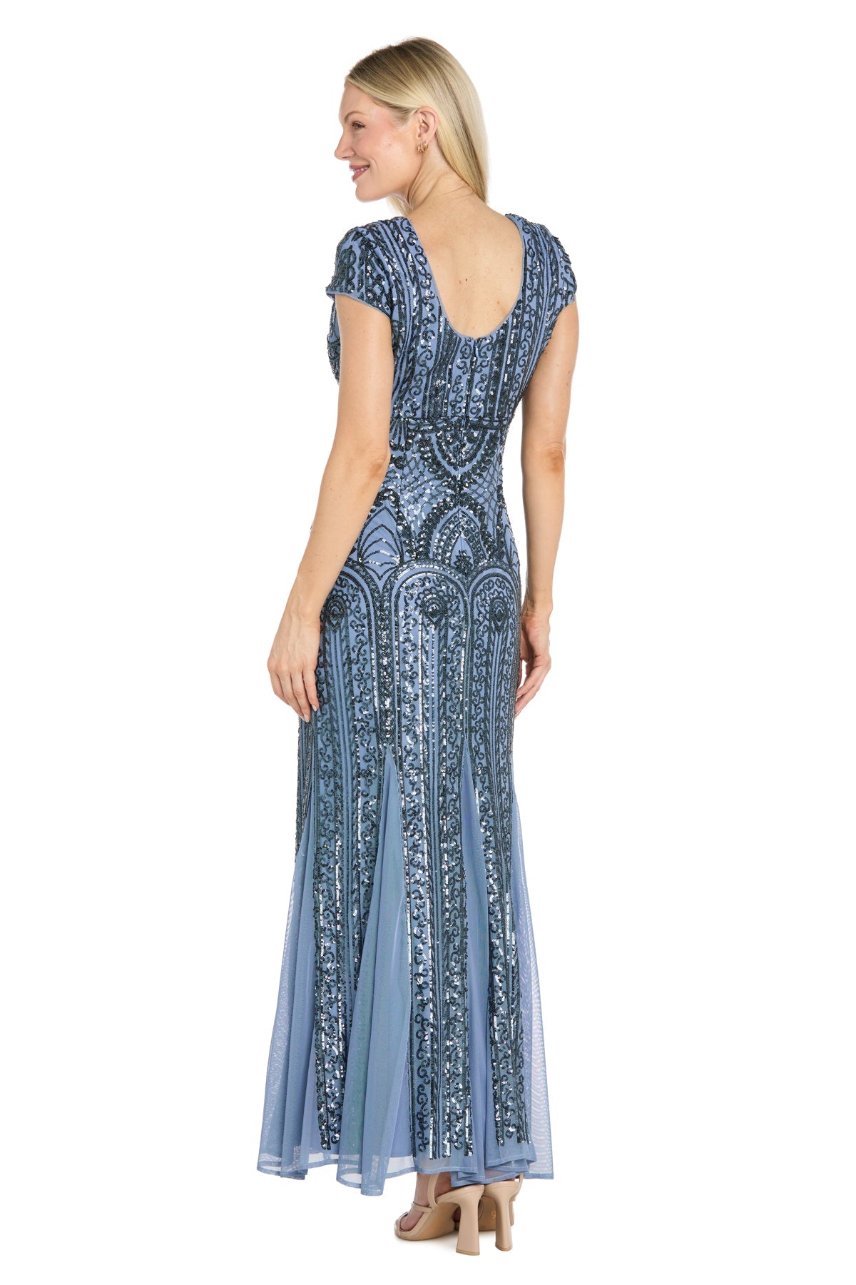 Wedgewood R&M Richards 1975 V-Neck Floor-Length Sequin Formal Dress Cap