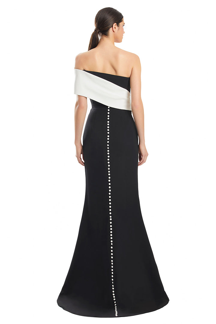 Formal Dresses Fitted Long Formal Peplum Evening Dress Black/White