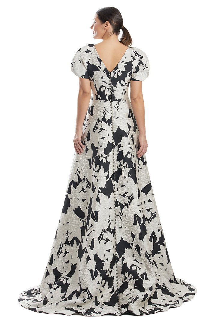 Formal Dresses Beaded A Line Long Floral Evening Formal Dress Black/Cream