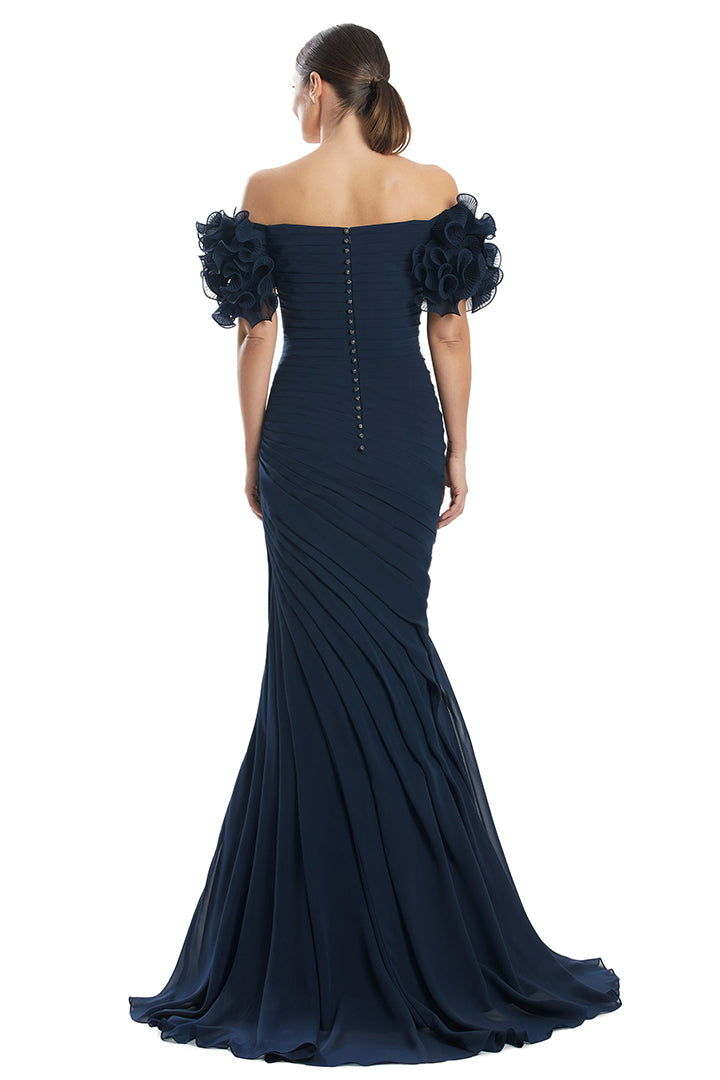 Prom Dresses Pleated Long Formal Ruffle Prom Dress Navy