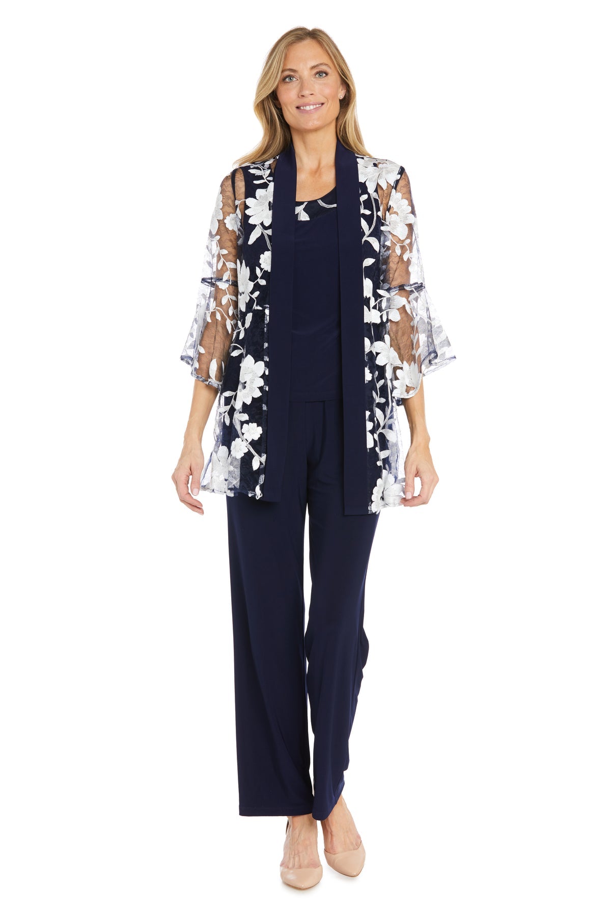 Pant Suit Flong Long Formal Pant Suit Navy/White