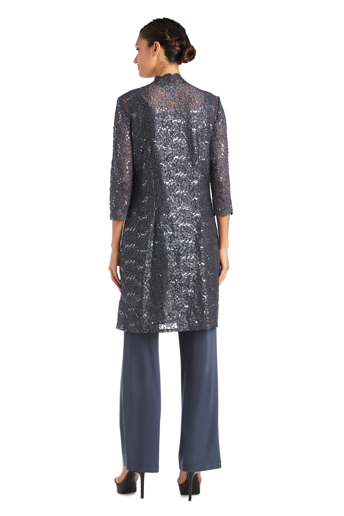 Pant Suit Long Formal Metallic Lace Pant Suit Coal