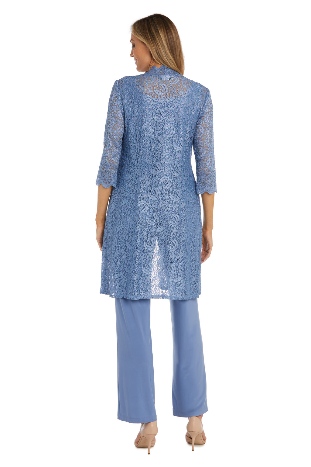 R&M Richards RM1993 Mother of the Bride Long Jacket Pant Suit in Dusty Blue
