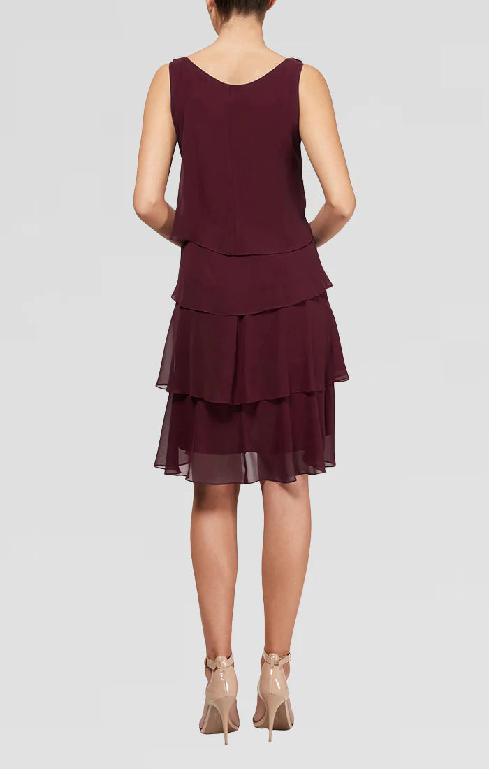 Cocktail Dresses Tiered Chiffon Cocktail Dress Fig