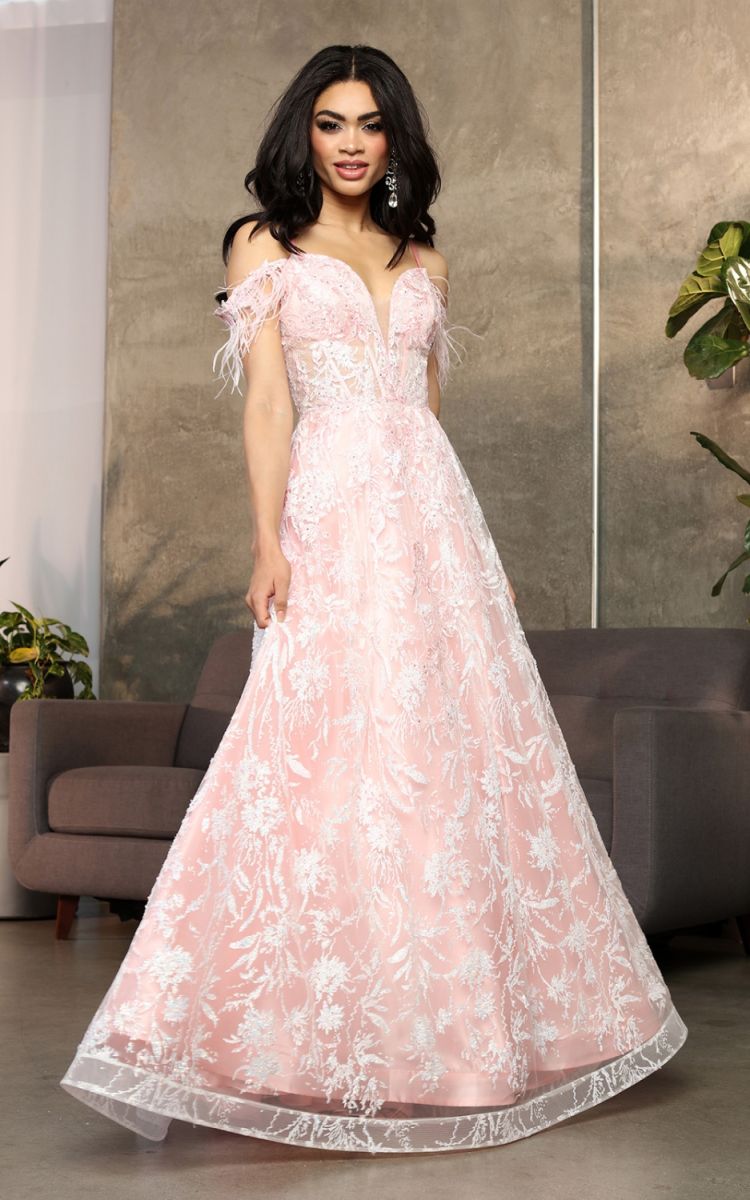 Off-the-Shoulder Floor-Length Lace Prom A-Line May Queen RQ8070