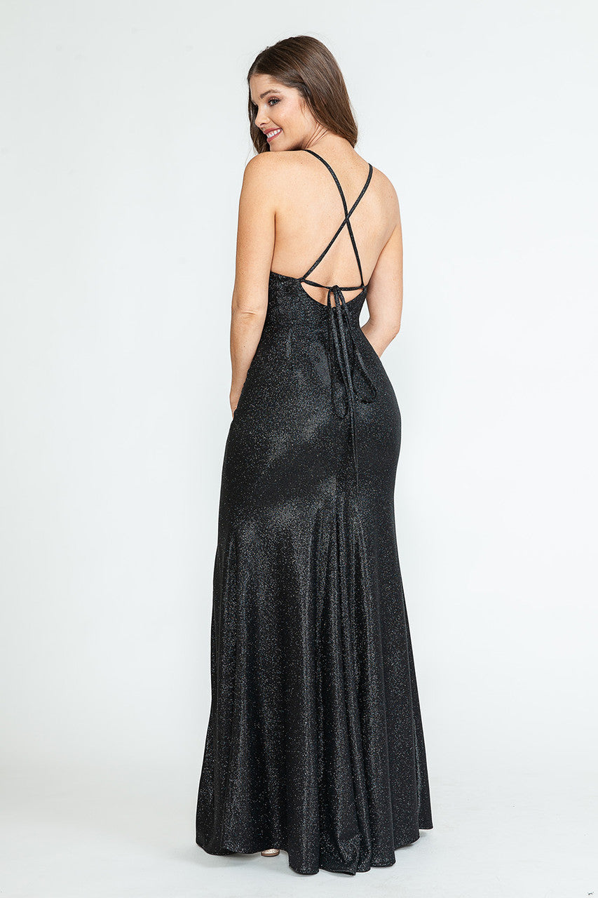Prom Dresses Corset Long Formal Metallic Prom Dress Lenovia 5303 Black