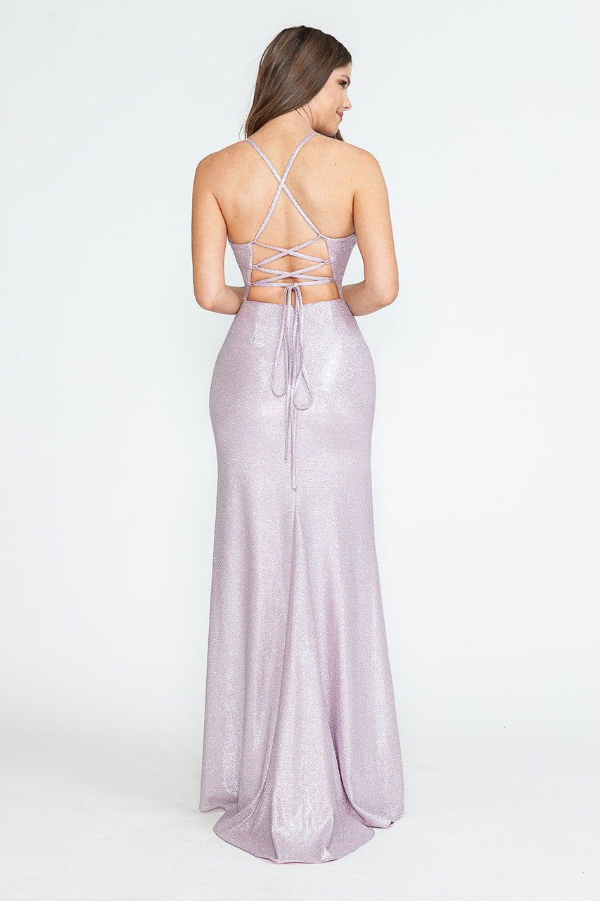 Prom Dresses Long Formal Pleated Slit Prom Dress Lenovia 5302 Pink