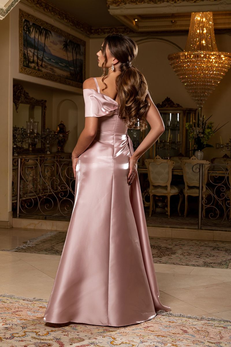 Rosegold Streck Neck Floor-Length Satin Formal Crystal Dress May Queen RQ8270