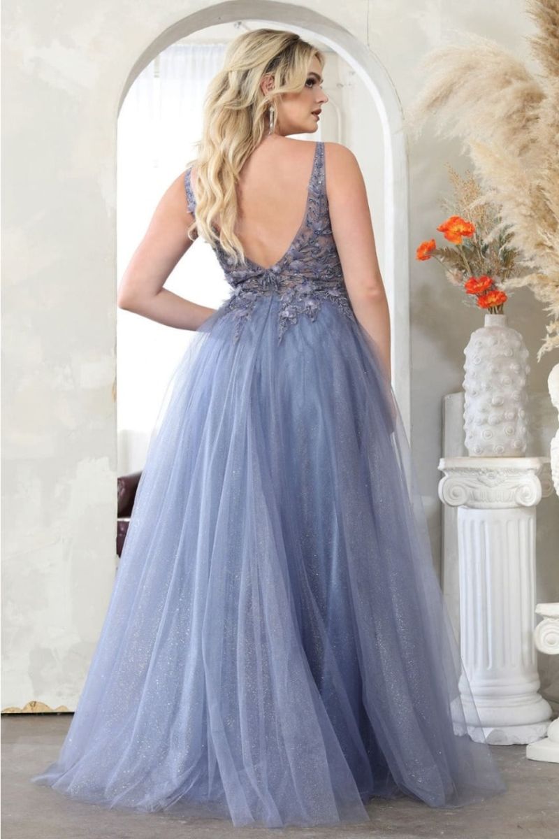 V-Neck Floor-Length Tulle Prom A-Line May Queen 2015