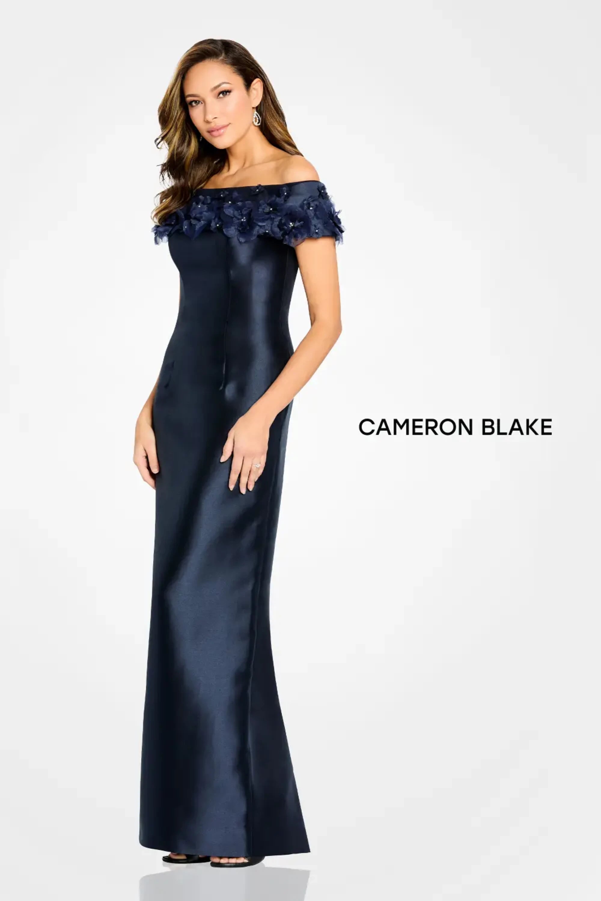 Formal Dresses Beaded Long Formal Fitted Evening Gown Navy Blue