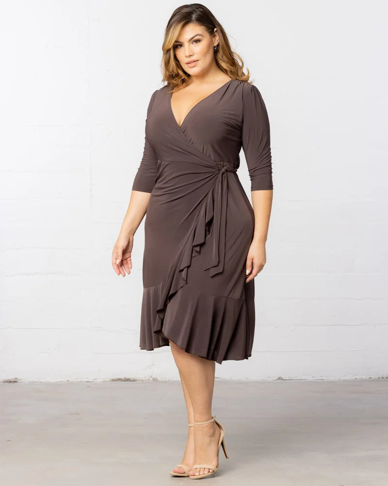 Plus Size Dresses Short Ruffle Cocktail Plus Size Dress Kiyona 11122201 Java