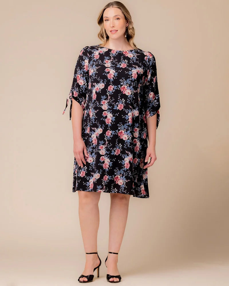 Plus Size Dresses Short A Line Cocktail Plus Size Dress Black Floral Print