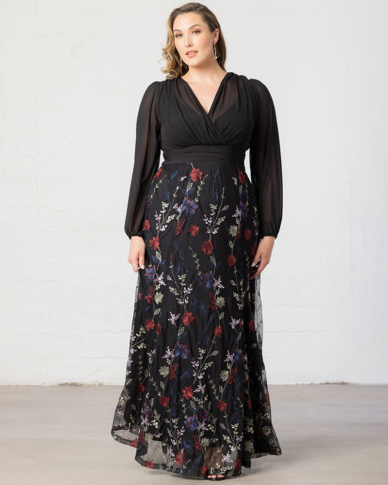Plus Size Dresses Long Sleeves Floral Long Formal Plus Size Dress Enchanted Garden