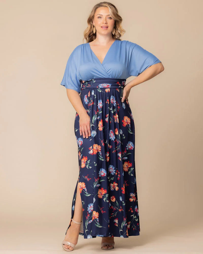 Plus Size Dresses Plus Size Long Floral Formal Dress Kiyonna 11242603 Vibrant Navy Florals