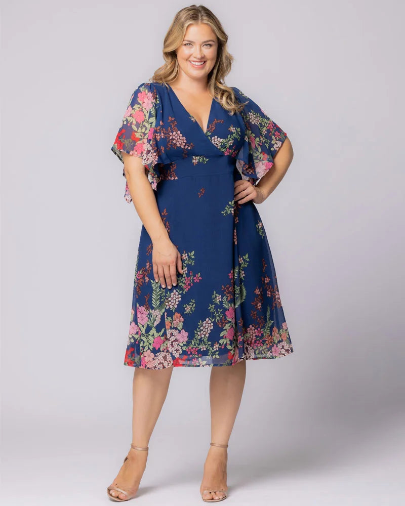 Plus Size Dresses Print Short A Line Cocktail Floral Plus Size Dress Kiyonna 11242802 Twilight Garden Border