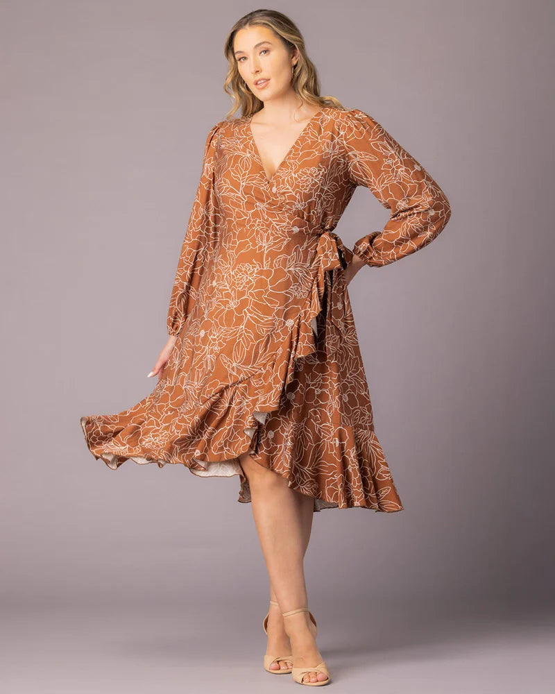 Plus Size Dresses Ruffle Short Cocktail Plus Size Dress Chocolate Floral Print