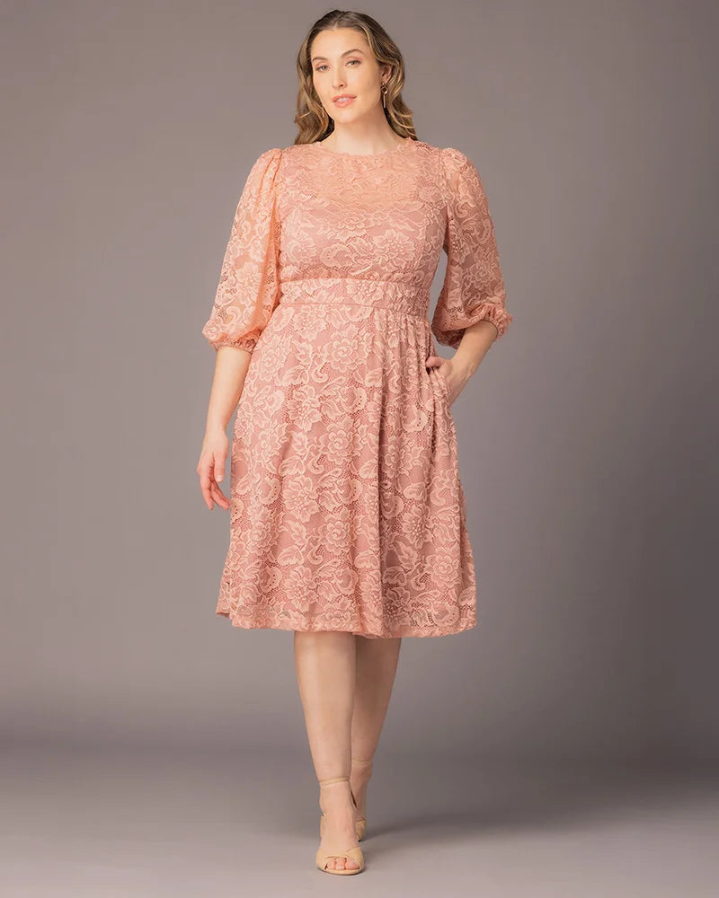 Illusion Knee-Length Lace Evening A-Line Kiyonna 11260901