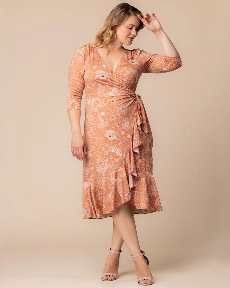 Plus Size Dresses Plus Size Formal Floral Print Midi Cocktail Formal Dress Kiyonna 12132217 Apricot Floral Print
