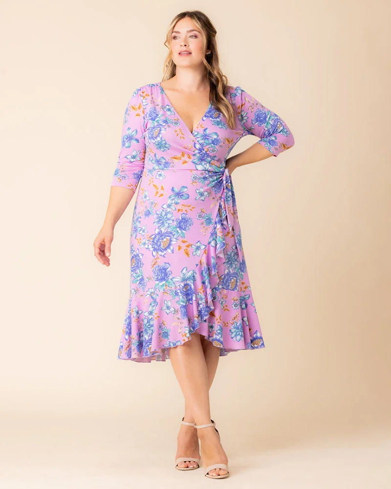 Plus Size Dresses Plus Size Formal Floral Print Midi Cocktail Formal Dress Kiyonna 12132217 Lilac Tropical Florals
