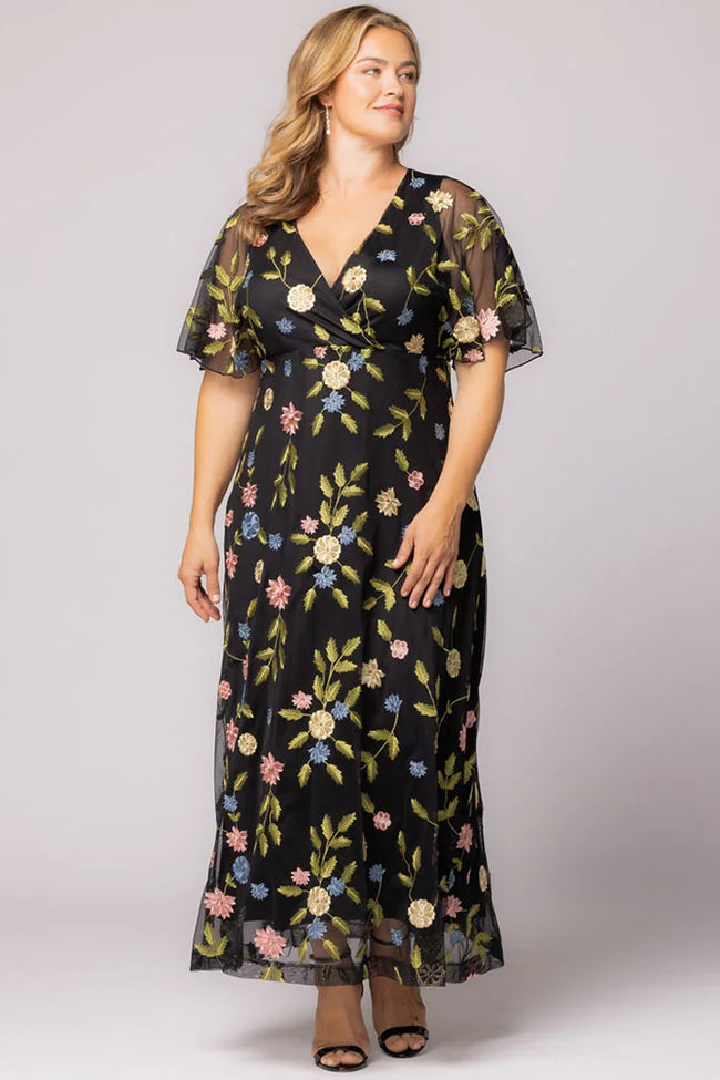 Plus Size Dresses Mother of the Bride Floral Print Plus Size Dress Black Blossom Print